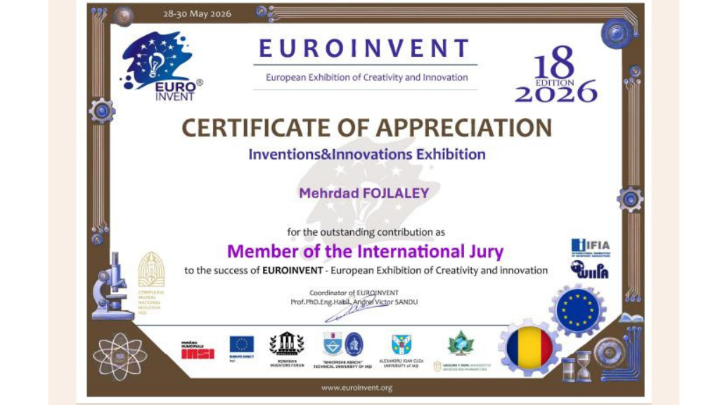 TÜRK BİLİM İNSANI PROF. DR. MEHRDAD FOJLALEY, EUROINVENT 2026’DA ULUSLARARASI JÜRİDE GÖREV ALDI